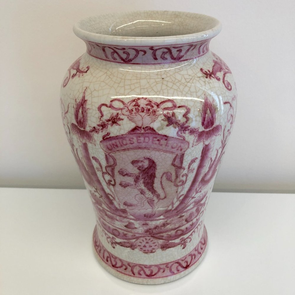 Antique French Red and  Ivory Lion "Leo" Vase